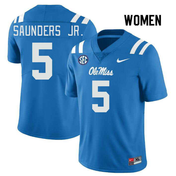 Women #5 John Saunders Jr. Ole Miss Rebels College Football Jerseys Stitched Sale-Power Blue - Click Image to Close